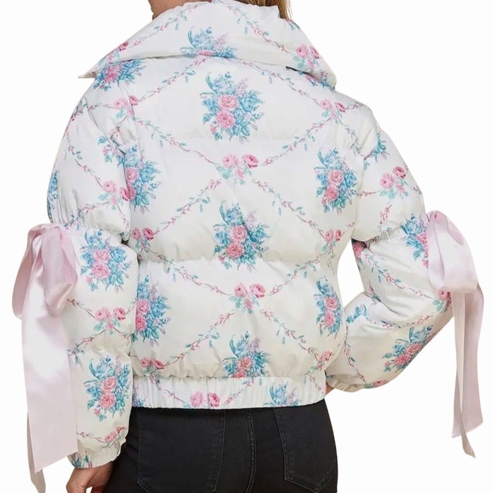 Loveshack Fancy Inspired Floral Puffer Jacket Multicolor Bow - Picture 4 of 5